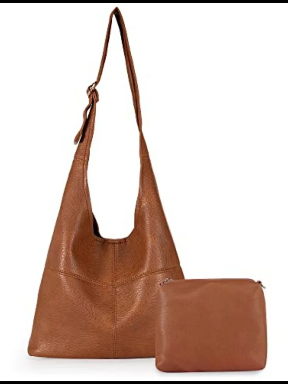 Pebbled Vegan Leather Hobo Bag with Wristlet Slouchy Shoulder Purse Set